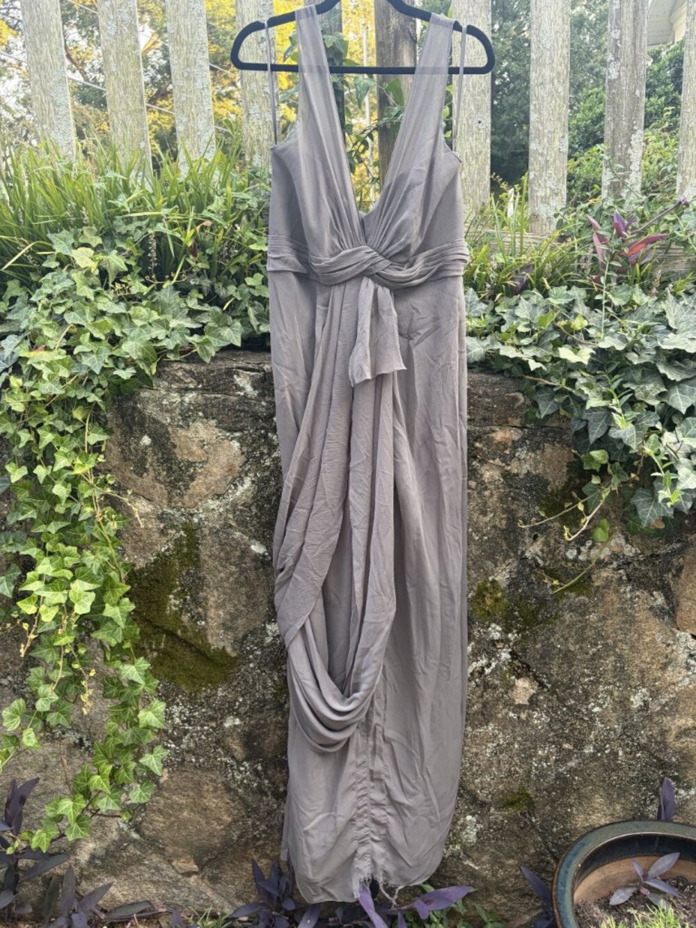 White Vera Wang Grey Bridesmaid Dress 14 Distressed Hem Zombie Halloween Costume